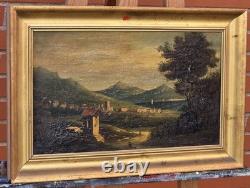 Tableau ancien. Paysage Animé. Peinture huile sur toile