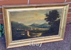 Tableau ancien. Paysage Animé. Peinture huile sur toile