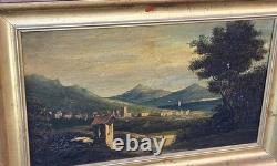 Tableau ancien. Paysage Animé. Peinture huile sur toile