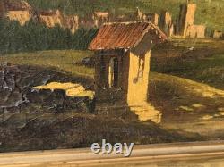 Tableau ancien. Paysage Animé. Peinture huile sur toile