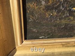 Tableau ancien. Paysage Animé. Peinture huile sur toile