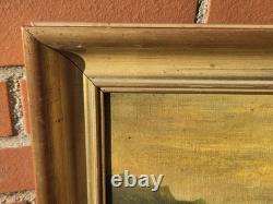 Tableau ancien. Paysage Animé. Peinture huile sur toile