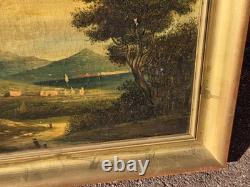 Tableau ancien. Paysage Animé. Peinture huile sur toile