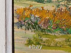 Tableau ancien Paysage Bord de Rivière Animé Peinture huile sur panneau D Isorel
