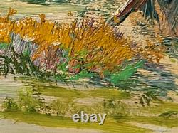 Tableau ancien Paysage Bord de Rivière Animé Peinture huile sur panneau D Isorel