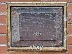 Tableau ancien. Paysage animées Peinture huile sur panneau de bois. Style XlX°