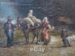 Tableau ancien Peinture Huile Paysage animé. Provence. Milieu XIXème