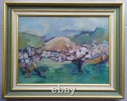 Tableau ancien Peinture Originale Huile Signée Encadrée Pommiers En fleurs