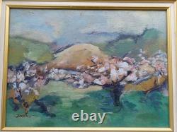 Tableau ancien Peinture Originale Huile Signée Encadrée Pommiers En fleurs