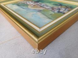 Tableau ancien Peinture Originale Huile Signée Encadrée Pommiers En fleurs