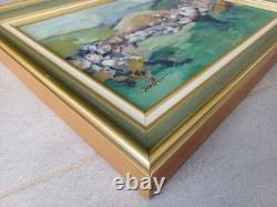 Tableau ancien Peinture Originale Huile Signée Encadrée Pommiers En fleurs