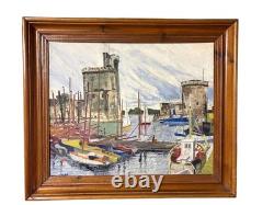 Tableau ancien Pierre MONETEAU huile sur panneau Port de La Rochelle signé