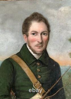 Tableau ancien, Portrait D'un Chasseur Élégant