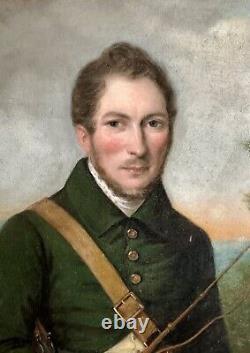 Tableau ancien, Portrait D'un Chasseur Élégant