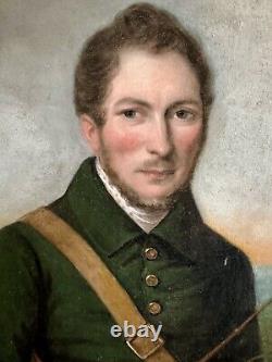 Tableau ancien, Portrait D'un Chasseur Élégant