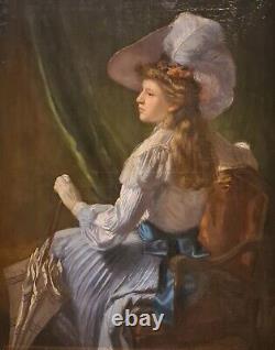 Tableau ancien Portrait Dame élégante signé Jules MIGONNEY (1876-1929) musée