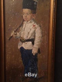 Tableau ancien Portrait Enfant en Uniforme Militaire à Berchtesgaden Huile c1911