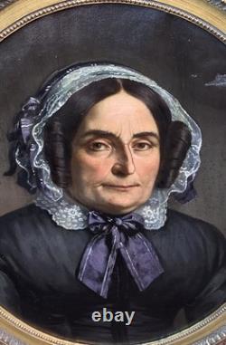 Tableau ancien Portrait Femme Noble signé. Peinture huile sur toile