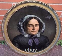 Tableau ancien Portrait Femme Noble signé. Peinture huile sur toile