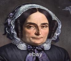 Tableau ancien Portrait Femme Noble signé. Peinture huile sur toile