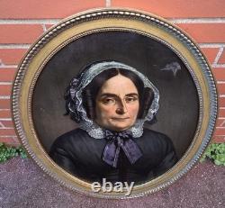 Tableau ancien Portrait Femme Noble signé. Peinture huile sur toile
