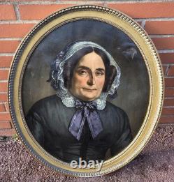 Tableau ancien Portrait Femme Noble signé. Peinture huile sur toile