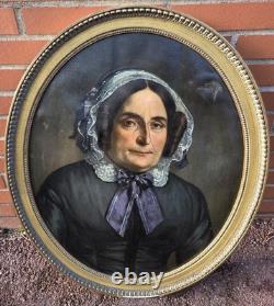 Tableau ancien Portrait Femme Noble signé. Peinture huile sur toile