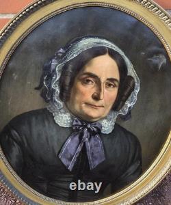 Tableau ancien Portrait Femme Noble signé. Peinture huile sur toile