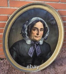 Tableau ancien Portrait Femme Noble signé. Peinture huile sur toile