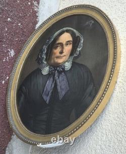 Tableau ancien Portrait Femme Noble signé. Peinture huile sur toile