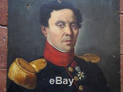 Tableau ancien Portrait Huile Toile Militaire OFFICIER D'ETAT MAJOR II EMPIRE