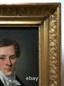 Tableau ancien, Portrait d'homme, Huile sur toile, Cadre d'époque, Début XIXe