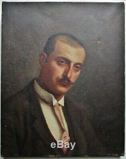 Tableau ancien Portrait d'homme, peinture huile toile XIXe signé à identifier