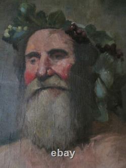 Tableau ancien Portrait de BACCHUS Huile Toile XIXe Mythologie Symbolisme France