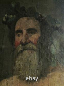 Tableau ancien Portrait de BACCHUS Huile Toile XIXe Mythologie Symbolisme France