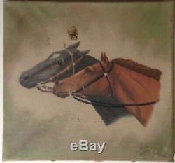 Tableau ancien Portrait de chevaux Georges GUYOT Signé Huile à restaurer