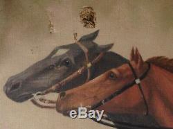 Tableau ancien Portrait de chevaux Georges GUYOT Signé Huile à restaurer
