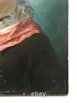 Tableau ancien, Portrait de femme, Huile sur panneau, Peinture XIXe