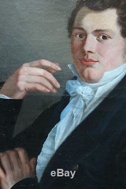 Tableau ancien Portrait de gentilhomme 1813 J. Larroze Superbe