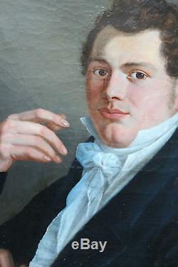 Tableau ancien Portrait de gentilhomme 1813 J. Larroze Superbe