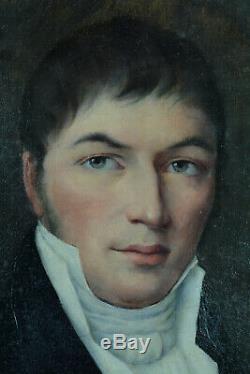 Tableau ancien Portrait jeune Homme aux yeux verts Notaire Jean-Mathias Schiff