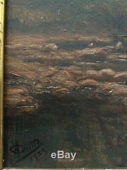 Tableau ancien Post Impressionniste Paysage Matin sur la Rivière Huile signée