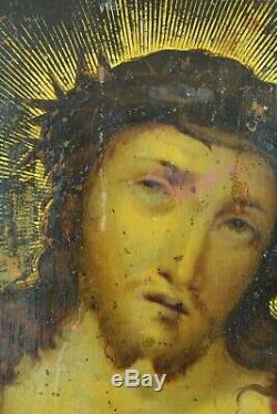 Tableau ancien Prague Portrait Christ Ecce Homo sur cuivre 17e sv Hans Aachen