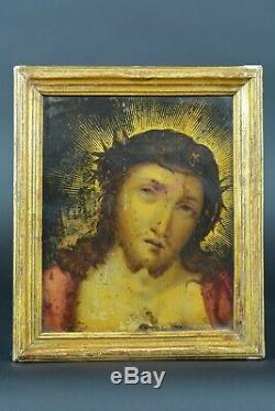 Tableau ancien Prague Portrait Christ Ecce Homo sur cuivre 17e sv Hans Aachen