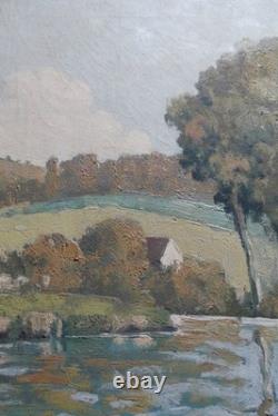 Tableau ancien Raoul ETEVE 1902-1967 Médaille Or Paysage Rivière Dordogne Vienne