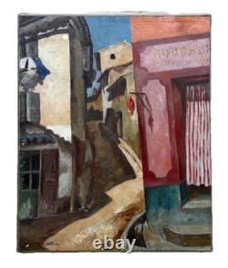 Tableau ancien Raymond Pallier (1887-1943) Rue Vieux Cagnes s Mer Huile Cubisme