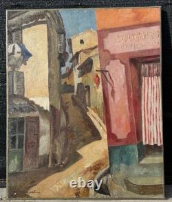 Tableau ancien Raymond Pallier (1887-1943) Rue Vieux Cagnes s Mer Huile Cubisme