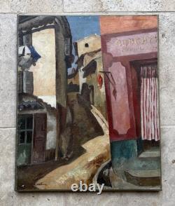 Tableau ancien Raymond Pallier (1887-1943) Rue Vieux Cagnes s Mer Huile Cubisme
