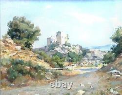 Tableau ancien René COTTET Paysage Provence huile sur panneau datée signée 1976