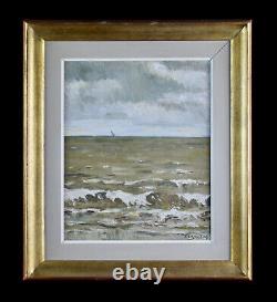 Tableau ancien, René Clarot 1882-1972. École Belge. L'éclaircie à Ostende